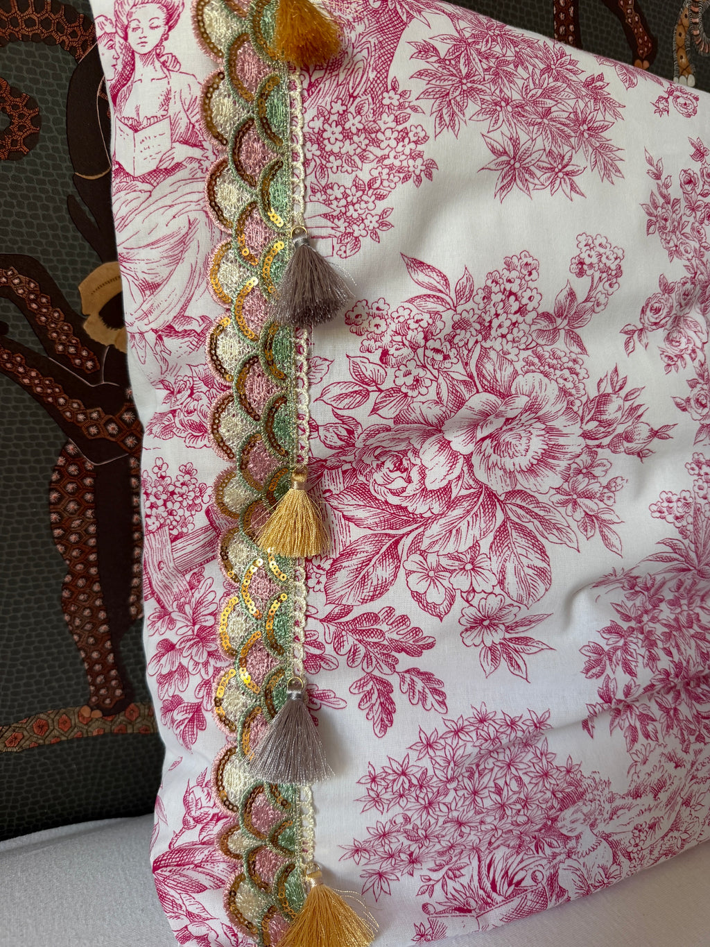 Housse de coussin "Jardin de Jouy" - Piece unique
