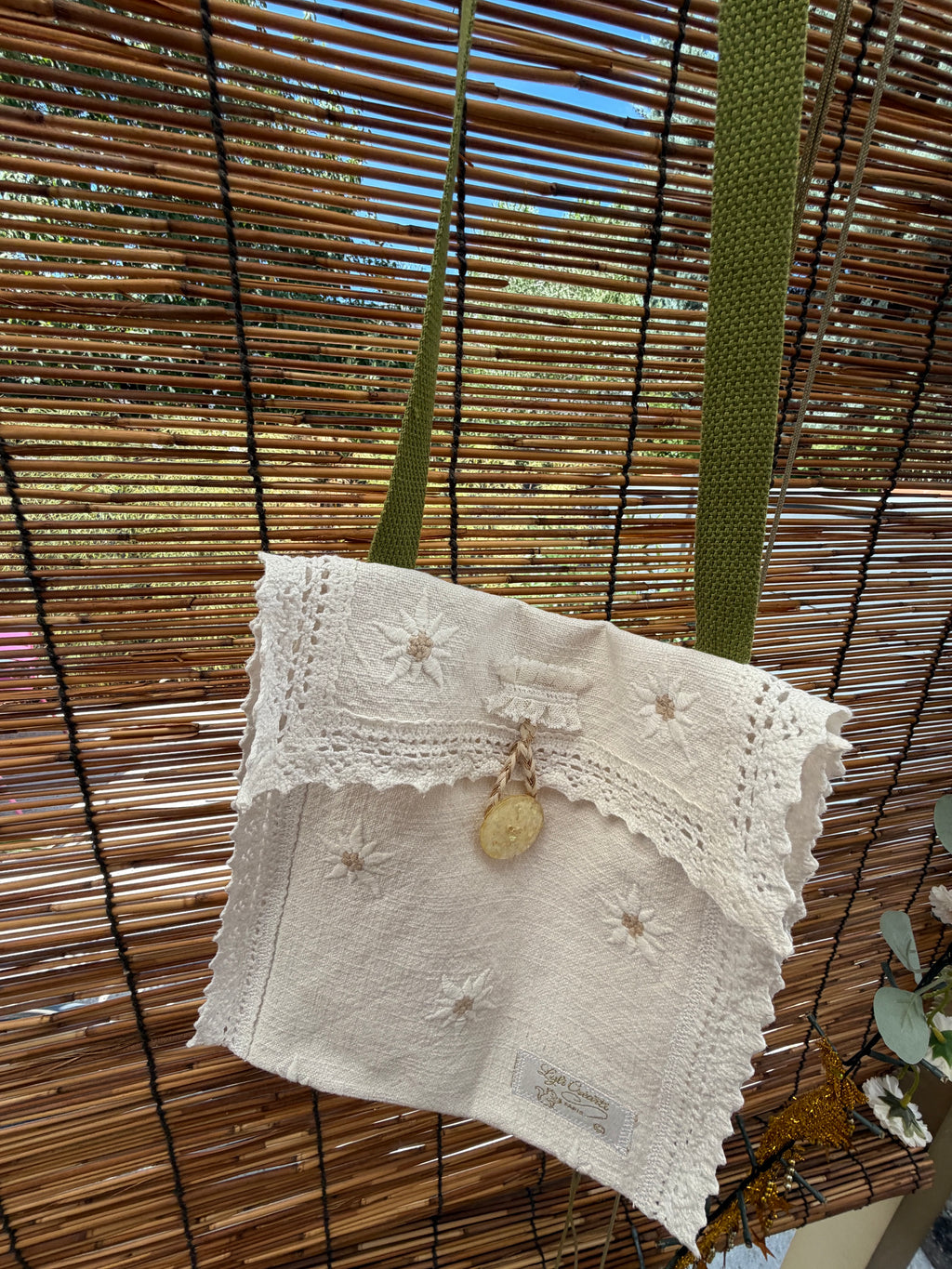Besace sac linge ancien et fleurs 🌷