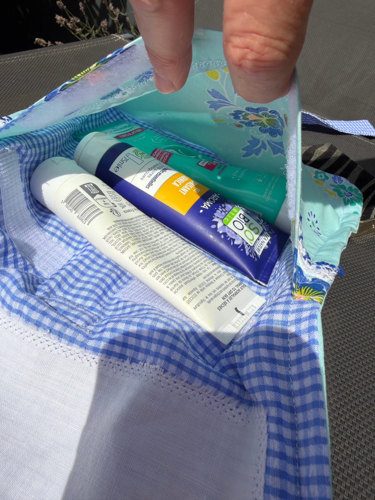 Trousse de toilette nomade - Petit Pan & vichy bleu 🐦