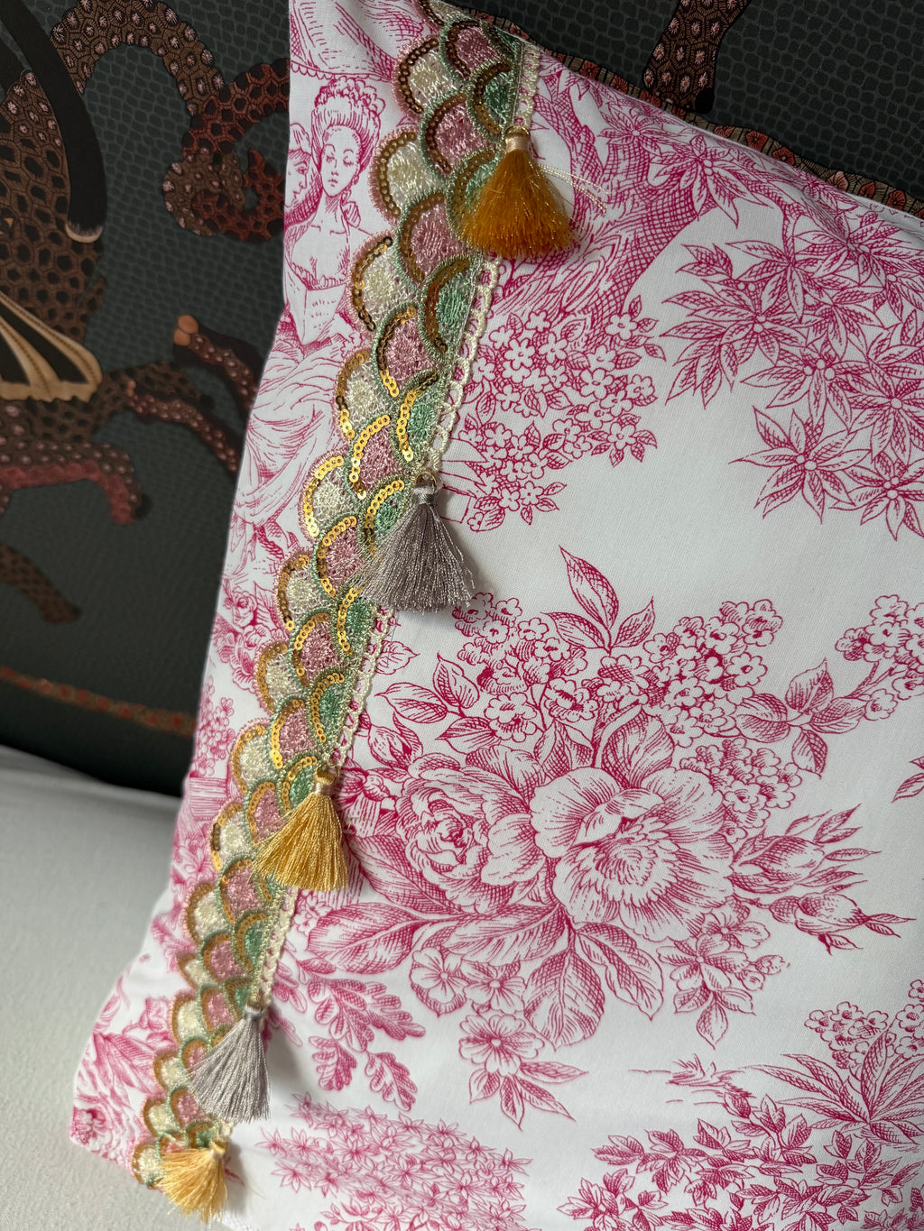Housse de coussin "Jardin de Jouy" - Piece unique