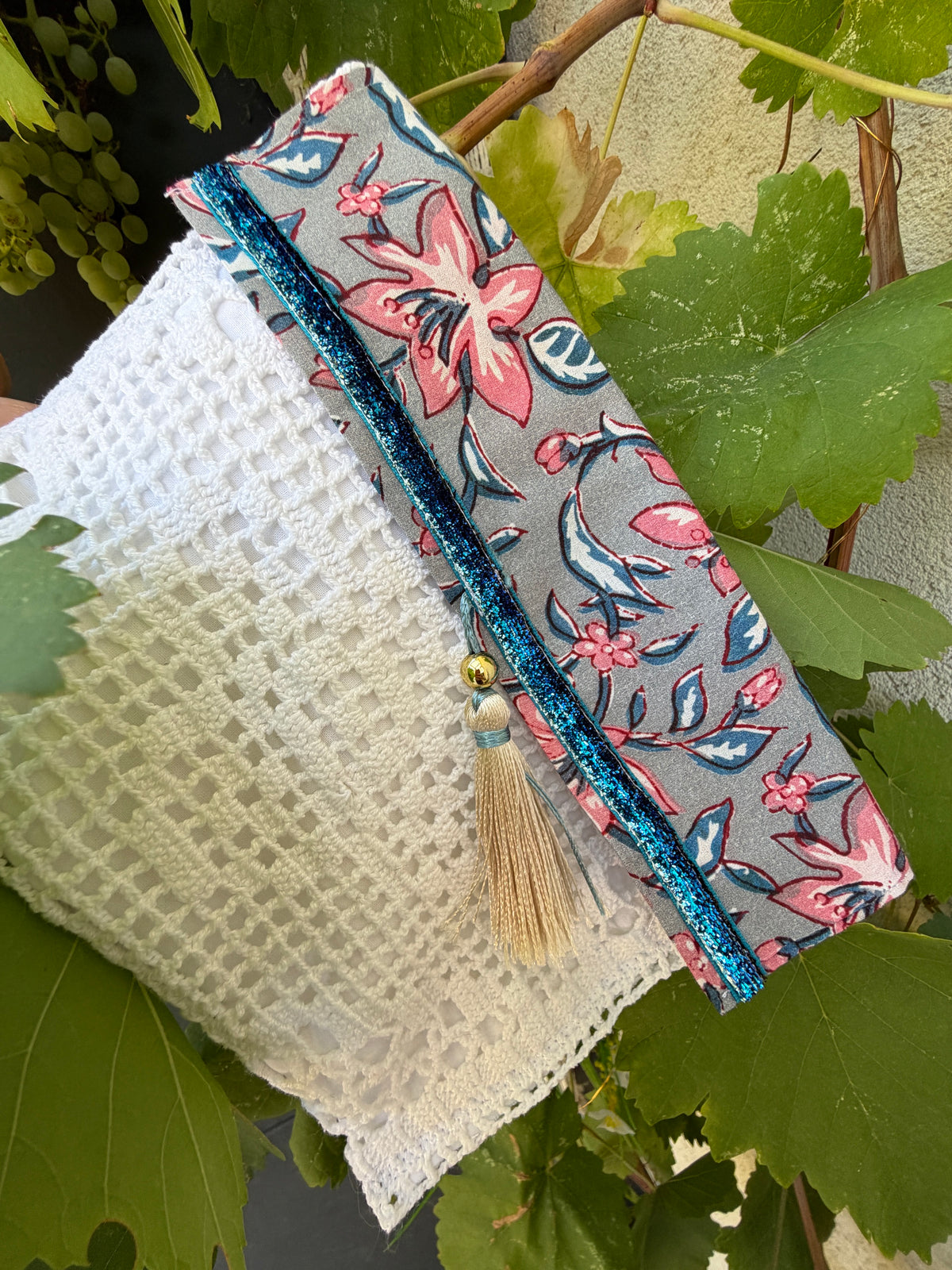 Pochette en dentelle ancienne & coton indien