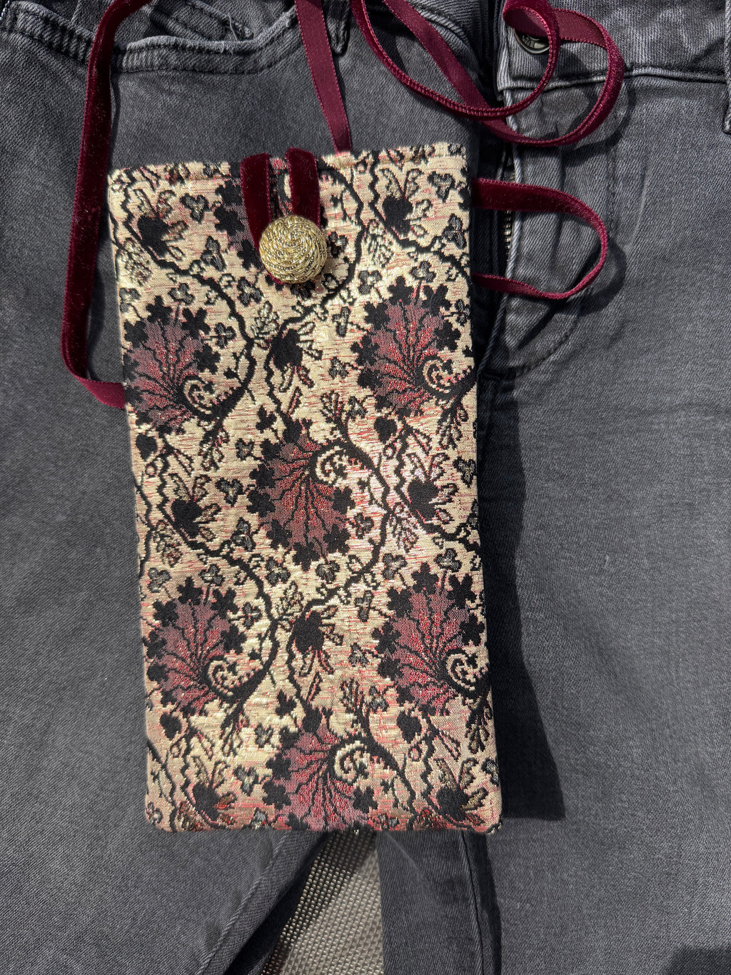 Mini-sac bandoulière en brocart - Bordeaux & Or ✨