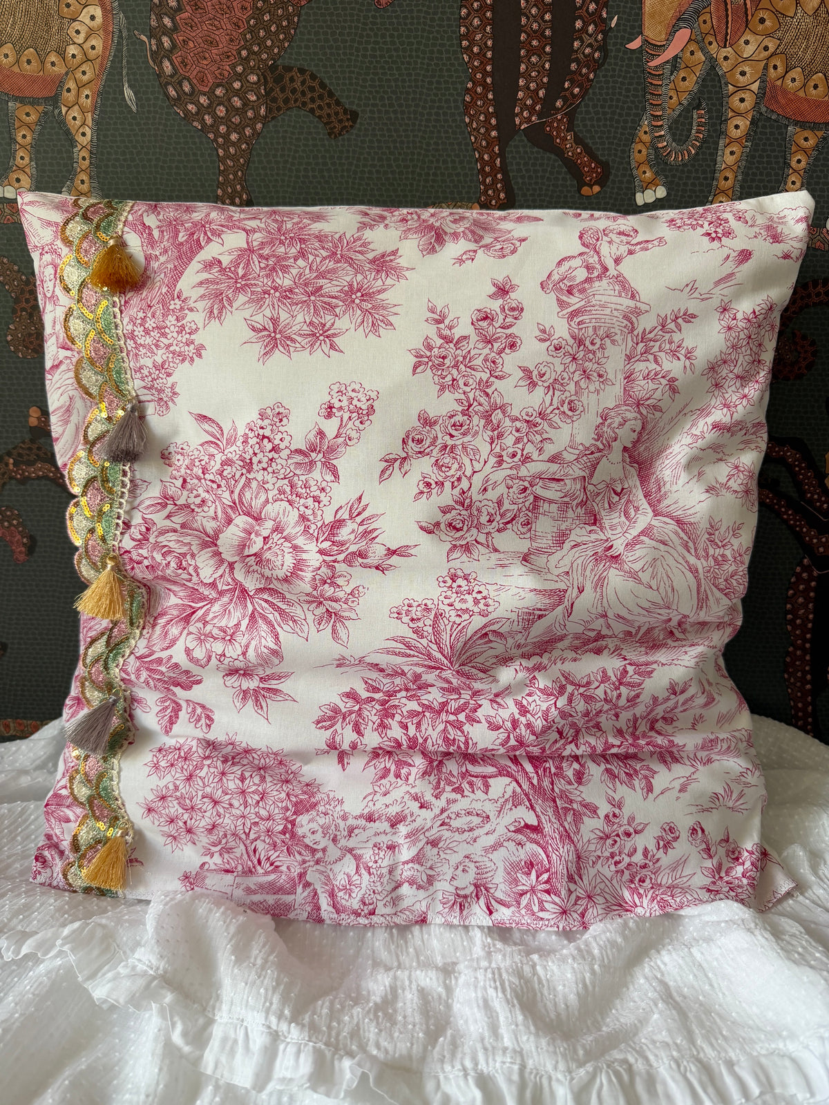 Housse de coussin "Jardin de Jouy" - Piece unique