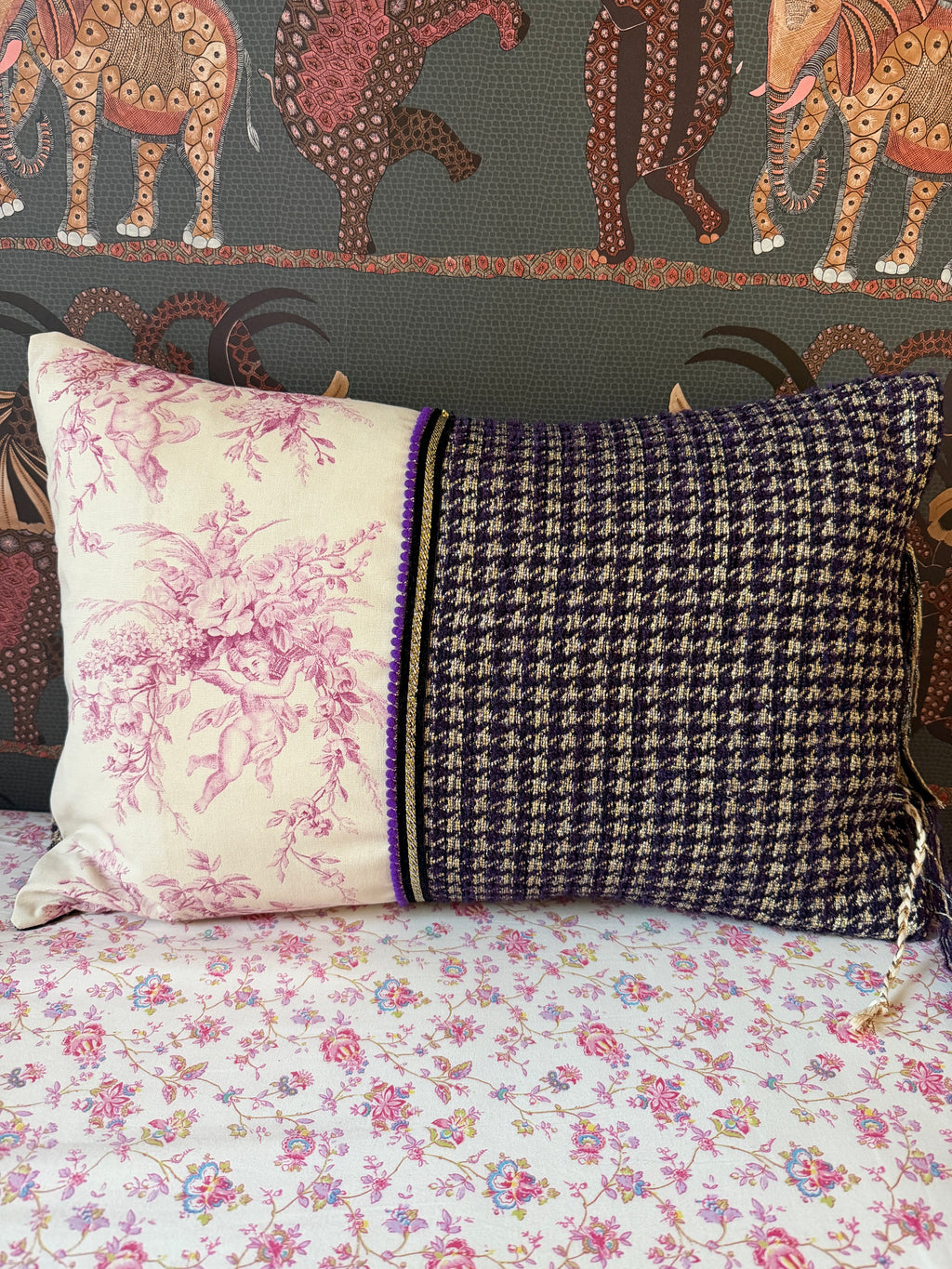 Housse de coussin « Toile de Jouy & Tweed précieux » – pièce unique ✨