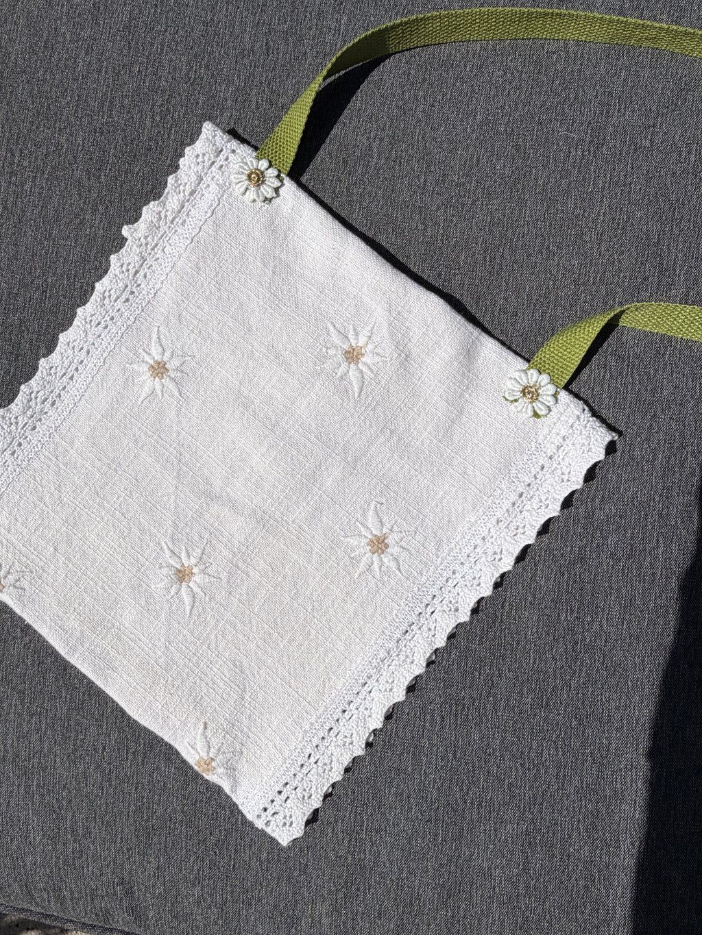 Besace sac linge ancien et fleurs 🌷