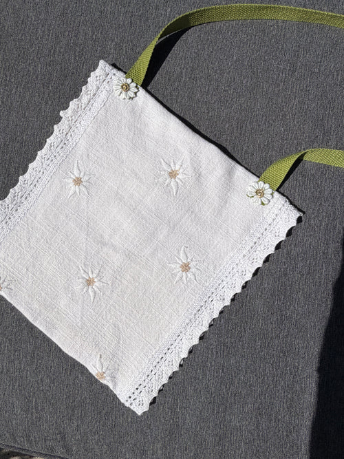 Besace sac linge ancien et fleurs 🌷