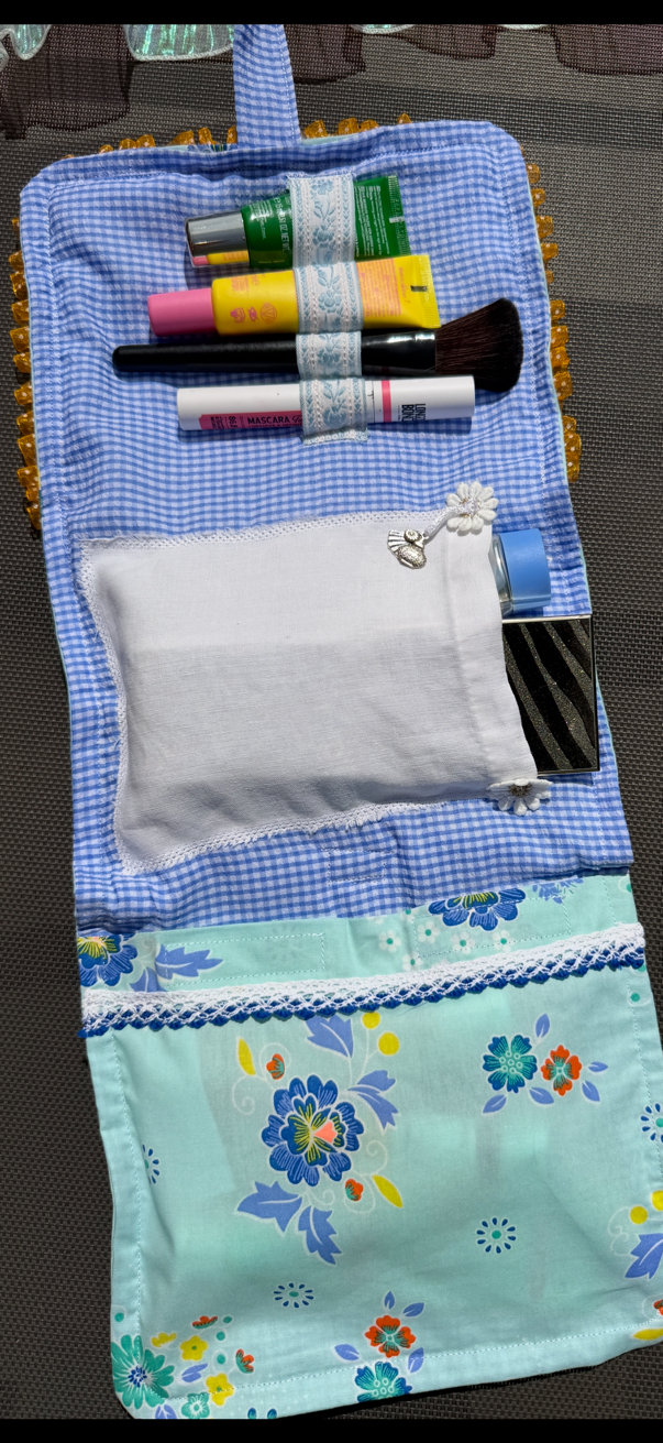 Trousse de toilette nomade - Petit Pan & vichy bleu 🐦