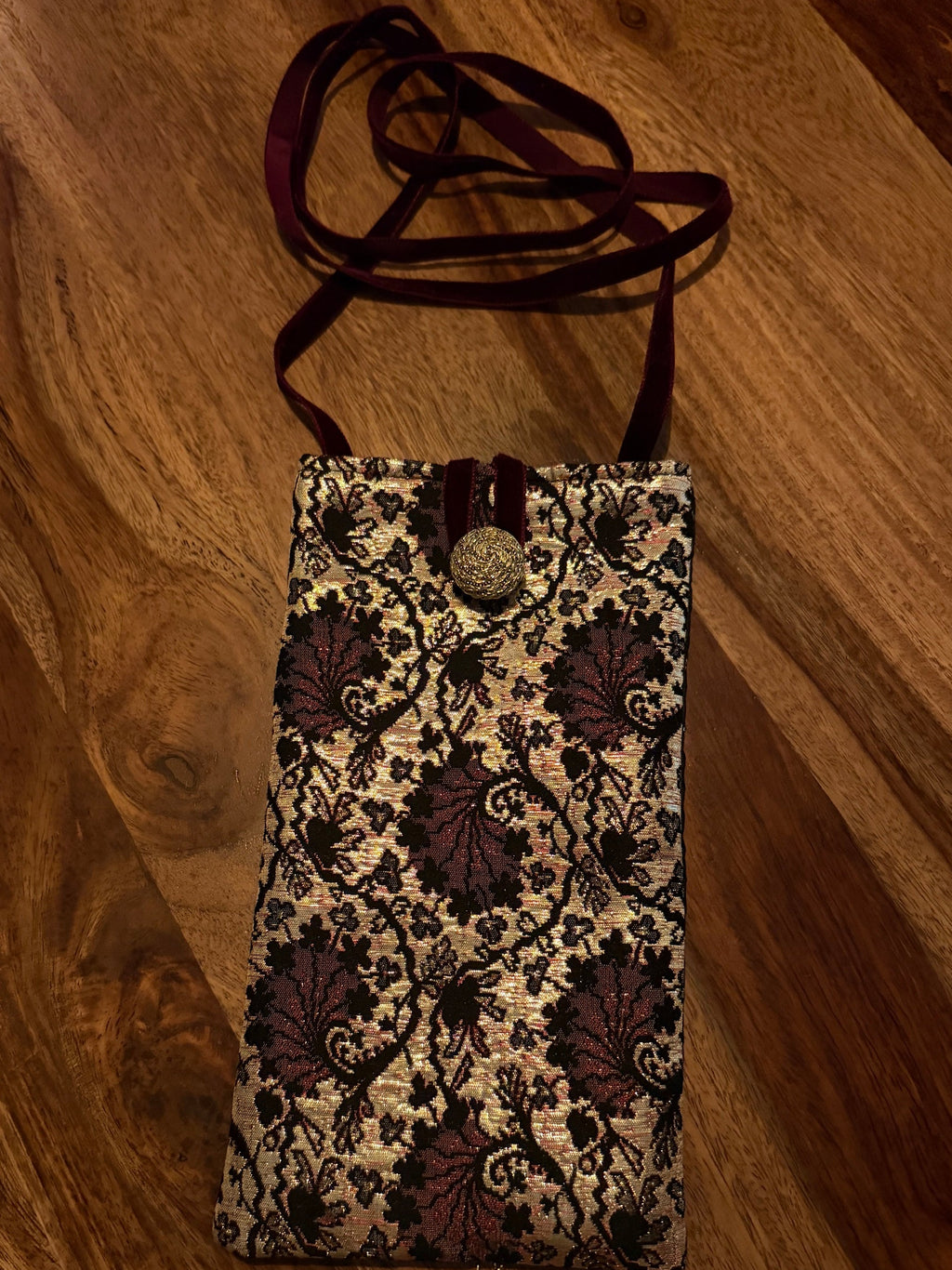 Mini-sac bandoulière en brocart - Bordeaux & Or ✨