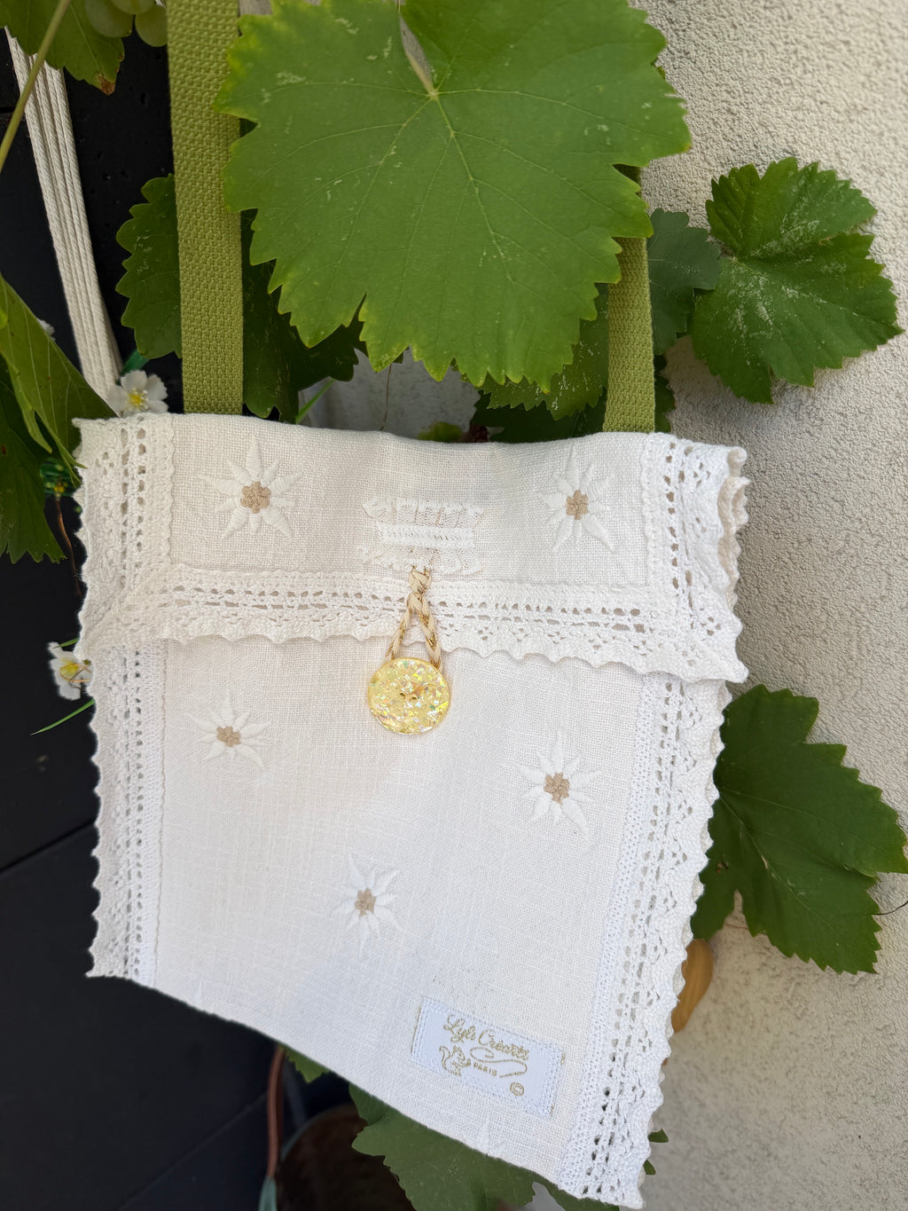 Besace sac linge ancien et fleurs 🌷