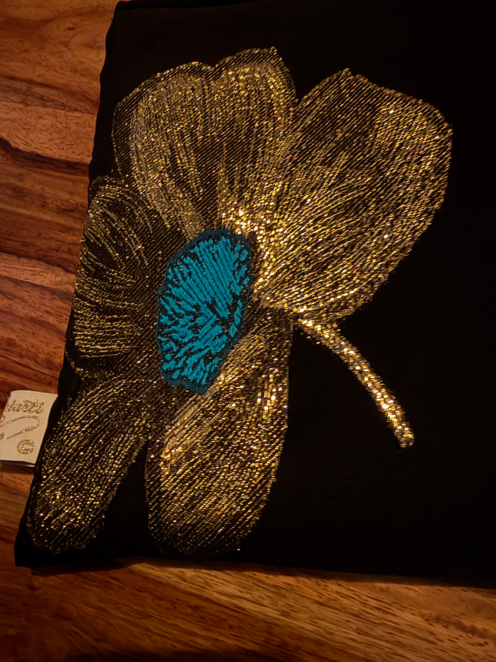 Pochette précieuse – noir, or & bleu turquoise ✨