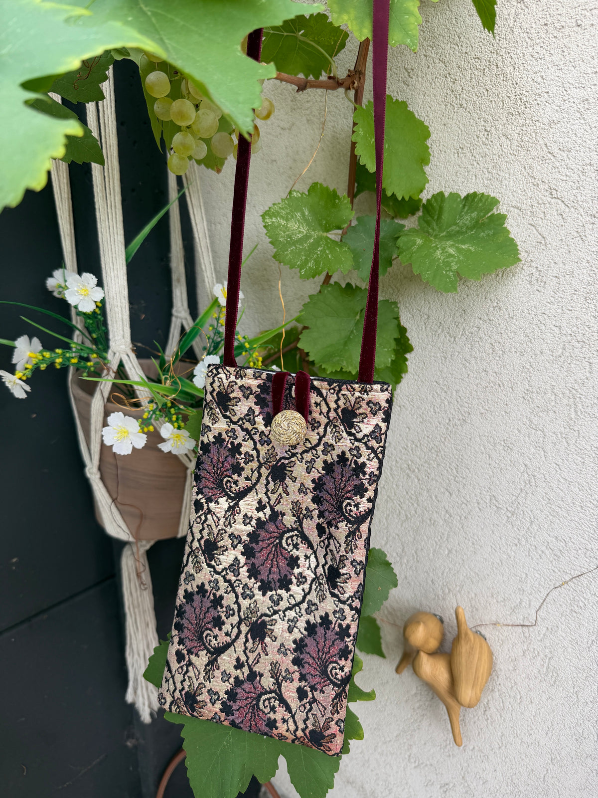Mini-sac bandoulière en brocart - Bordeaux & Or ✨