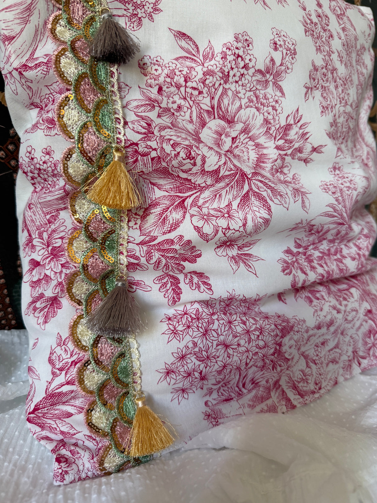 Housse de coussin "Jardin de Jouy" - Piece unique
