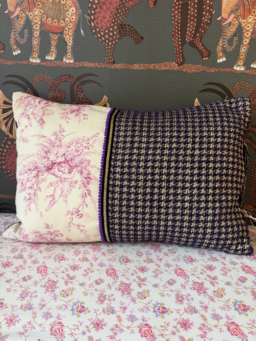 Housse de coussin « Toile de Jouy & Tweed précieux » – pièce unique ✨